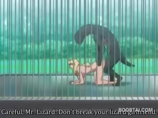 Barmfager anime jente kuse spikret hardt av monster ved den zoo