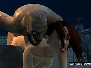 Beguiling 3D seductress Fucked in a Graveyard by a Zombie