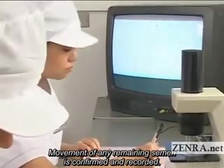 Subtitled CFNM Japan Condom Laboratory Handjob Research