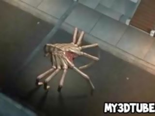 Foxy 3d pirang femme fatale fucked by two alien spiders